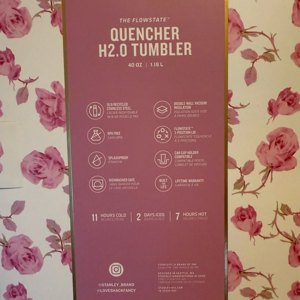 40oz Stanley x LoveShackFancy Limited Edition Tumbler Ribbon Rosa AUTHENTIC NWB - Picture 3 of 11
